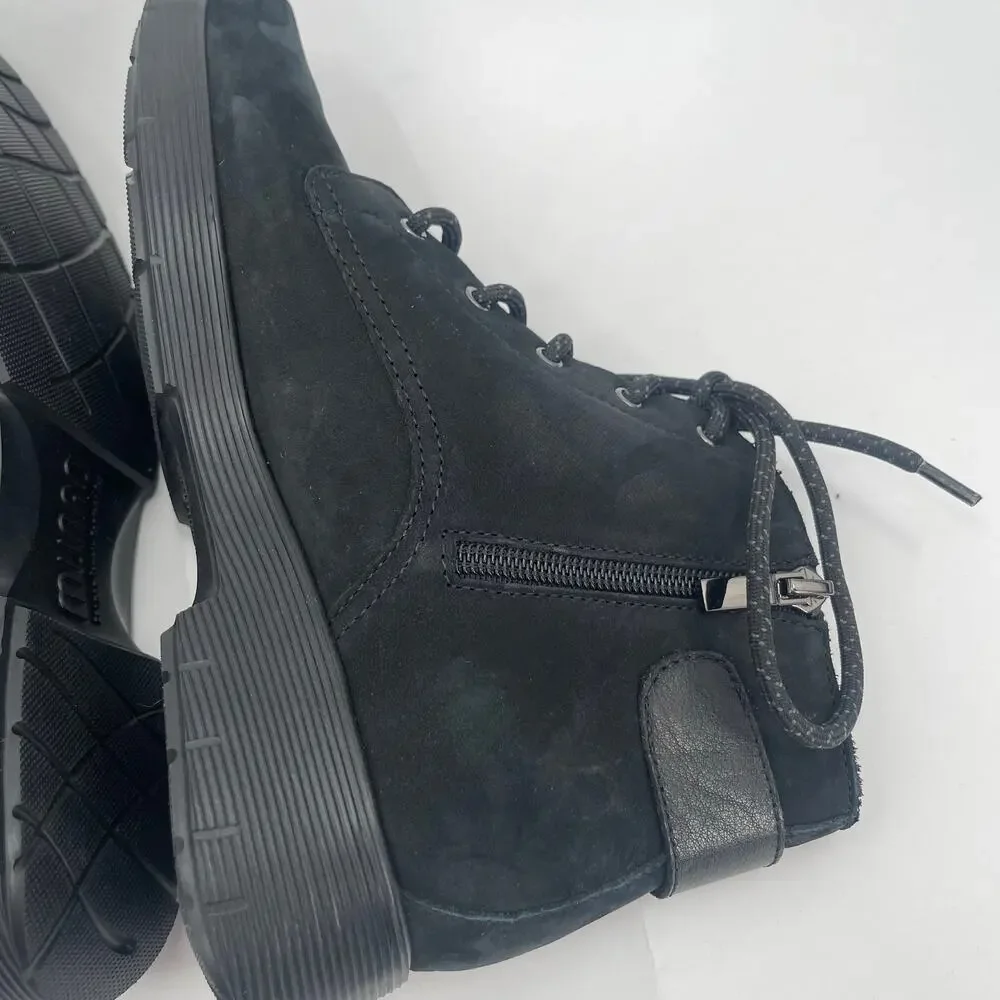 Munro Buckley Boots Size 7.5 Black Nubuck Leather Lace Up Zipper Buckle NWOT